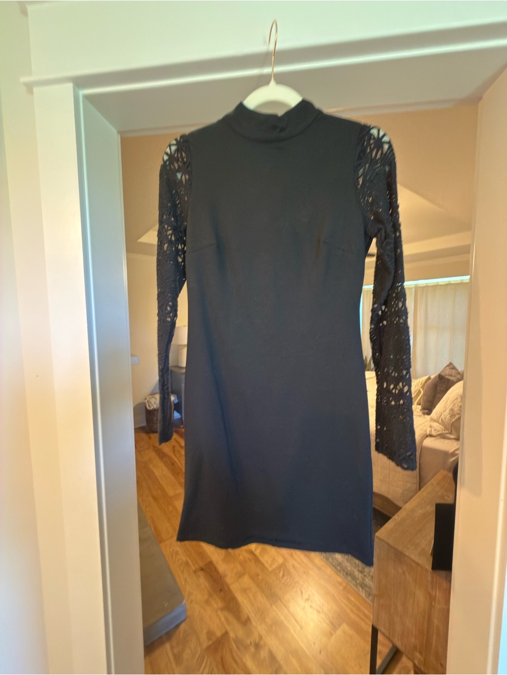 Lulu's Black Mock-Neck Dress with Lace Long Sleeves